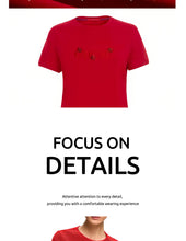 Load image into Gallery viewer, 2025 Women's T Shirts O Neck Short Sleeve Casual Temperament Sequin Embroidery Cotton Female Tops Summer Women Tee Shirts
