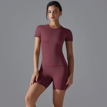 Load image into Gallery viewer, Yoga Set Women Sports Short Sleeve Top With High Waist Leggings Running Jogging Workout Workout Clothes Sports Fitness Gym Sets
