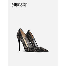 Load image into Gallery viewer, Black Lace High Heels for Women, 2026 New Slim Heel Pointed Sexy Versatile French Spring and Summer Breathable Single Shoes
