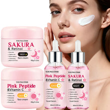 Load image into Gallery viewer, 4-Piece Day &amp; Night Skincare Set: Pink Peptide Vitamin C Day Cream + Sakura Retinol Night Cream &amp; Essence for Hydration, Firmnes
