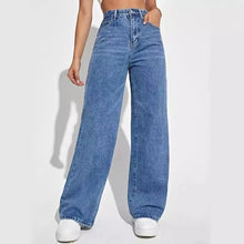 Load image into Gallery viewer, Fashion retro blue jeans women y2k High street baggy straight pants High waisted all-in-one slim pants
