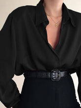 Load image into Gallery viewer, Women Button Blouses Turn Down Collar Shirts Office Lady Long Sleeve Casual Blouse Loose OL Shirt Baggy Tops Red/Wine Red /Black
