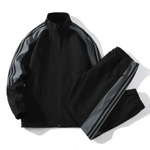 Load image into Gallery viewer, Men Fashion Tracksuit 2‑Piece Set, Stand Collar Zip‑Up Jacket &amp; Drawstring Pants, Striped Casual Sports Outfit For Autumn Winter
