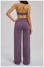 Load image into Gallery viewer, Yoga Set - Backless Bra + Cross Waist Wide Leg Pants Fitness Suit, Jogging Tracksuit Active Wear Workout Loungewear Sports Gym
