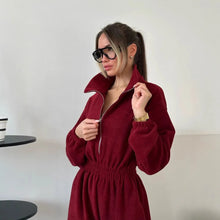 Load image into Gallery viewer, Jumpsuit Women 2026 New Fashionable Long Sleeved Jumpsuit for Women's Casual Half Open Collar Elastic Waist Jumpsuit
