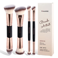 Load image into Gallery viewer, MAANGE 4pcs Basic Makeup Brushes Set With Box Dual-ended Foundations Powder Blush Details for Eyeshadow Brushes Beginner Travel
