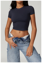 Load image into Gallery viewer, Yoga Shirts Women Sexy Exposing The Navel Short Sleeve Workout Crop Top Gym Top Fitness Running Workout Sport T-shirts Yoga Wear
