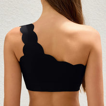 Load image into Gallery viewer, Anfilia Women Sports Bras Fashion Fitness One-Shoulder Design Scalloped Built-In Bras Quick Dry Breathable Yoga Gym Running Tops
