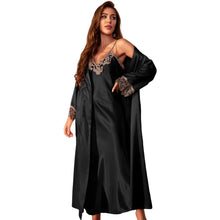 Load image into Gallery viewer, Female Long Twinset Robe Set Nightgown Spring Summer Kimono Bathrobe Gown Sexy Lace Trim Nightdress Satin Home Wear Loungewear
