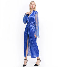 Load image into Gallery viewer, Womens Nightdress Sexy Long Lace Lingerie  Nightwear Bath Robe Gown Imitation Ice Silk Nightdress Solid Color Nightgown
