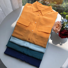 Load image into Gallery viewer, Women Real Silk Shirts Classic Double Pockets Solid Color Casual Fashion Long Sleeve Thin Shirt Blouses Tees
