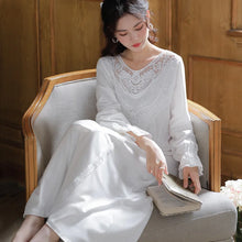 Load image into Gallery viewer, Romantic Lace Nightdress Women French Style Fairy Sleep Lace Dress Elegant Long Sleeve Cotton Nightgown Victorian Loungewear
