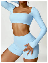 Load image into Gallery viewer, Summer 2PCS Yoga Suit Sports Set Women Quick-Dry Gym Set Women Tracksuit Running Workout Long Sleeve Sports Shirt Yoga Clothing
