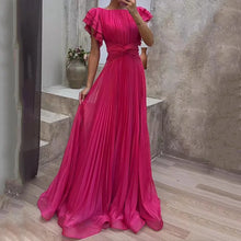 Load image into Gallery viewer, Wedding Guest Dress Elegant Party Long A Line Cap Sleeve Dresses Evening Pleated Off Shoulder Maxi Dress Fuchsia Pink Solid
