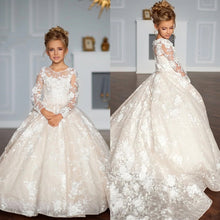 Load image into Gallery viewer, Elegant Customized Flower Girl Dress For Wedding Lace Full Sleeves Floor Lenght Kids Birthday Party First Communion Ball Gowns

