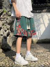 Load image into Gallery viewer, Men's ethnic embroidery pattern shorts with pockets, summer casual drawstring shorts, suitable for outdoor and beach casual wear

