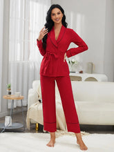 Load image into Gallery viewer, Wrap Belt V Neck Pajama Set
