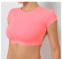 Load image into Gallery viewer, Sports Muscle Back Tee Without Padded Women Backless Sports Shirts Workout Gym Training Yoga T-Shirt Outdoor Open Back Tops
