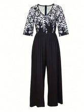Load image into Gallery viewer, Plus Size 1XL-5XL Women Fashion  Short Sleeve Printed Jumpsuit Ladies V-Neck Pocket Detail  Floral Print Jumpsuit
