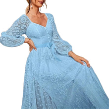 Load image into Gallery viewer, Elegant Party Dress For Woman Evening Prom Dresses Lace Long Gown V Neck Maxi Dress White Pink Floral Lace A Line Balloon Sleeve
