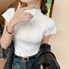 Load image into Gallery viewer, Knitted 2025 New Basic Sweaters Fashion Women Turtleneck Solid Thin Short Sleeve Slim Pullovers Streetwear Bodycon Sweater
