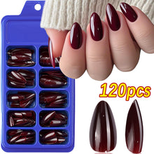 Load image into Gallery viewer, 120pcs/Box Bright Gloss Pink False Nails Medium Almond Simple Solid Color Press On Nails Soft Gel Full Cover Wearable False Nail
