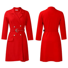 Load image into Gallery viewer, Pleated Notched Collar Midi Dress
