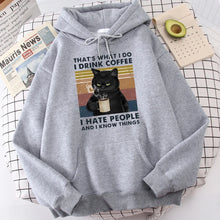 Load image into Gallery viewer, Men's fashion hoodie, high-quality cat drinking coffee print hoodie, fashionable casual hoodie, Harajuku hoodie
