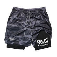 Load image into Gallery viewer, Men's compression gym shorts, EVERLAST printed sports pants, double layered, quick drying, basketball,  muscle, fitness RL0365
