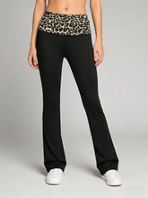 Load image into Gallery viewer, Fashionable Leopard Print Pleated Yoga Pants High Elastic Comfort Slim Fit Bell Bottoms Waistline Splicing Sporty Trousers
