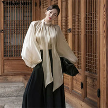 Load image into Gallery viewer, Elegant Chiffon Lantern Sleeve Blouse
