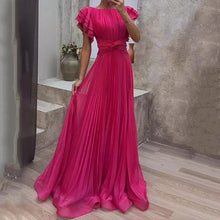 Load image into Gallery viewer, Wedding Guest Dress Elegant Party Long A Line Cap Sleeve Dresses Evening Pleated Off Shoulder Maxi Dress Fuchsia Pink Solid
