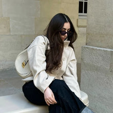 Load image into Gallery viewer, 2025 Autumn Woolen Coats Women Casual Double Breasted Stand Collar Female Office Short Jackets Chic Lady Loose Street Outwear
