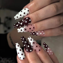 Load image into Gallery viewer, Medium long fake nails for women girls pink white black red blue brown polka dots design almond ballet tips press on false nail

