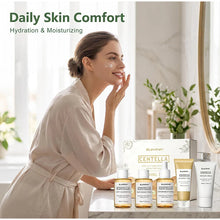 Load image into Gallery viewer, Centella Asiatica Travel Face Skin Care Kit: Serum,Cleansing Oil,Moisturizing Toner,Cleaner Foam,Soothing Cream,Skincare Set
