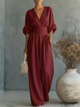 Load image into Gallery viewer, Women's Jumpsuit Fashion High Waist V-neck Casual Jumpsuits Sexy Solid Color Office Wide Leg Trousers Overalls Vacation Outfit
