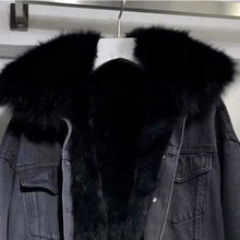 Load image into Gallery viewer, Winter Warm Coats Big Fur Collar Denim Jacket Women Basic Coat Female Cold Motorcycle Outerwear Fleece Thick Padded Overcoat
