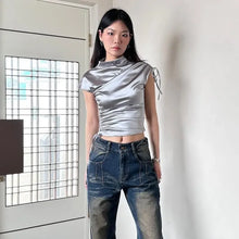 Load image into Gallery viewer, Shirred Half Turtleneck Tee Women
