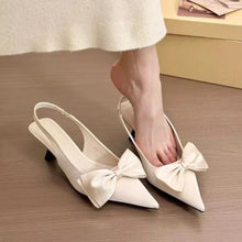 Load image into Gallery viewer, Elegant High Heels Women's Shoes Summer Black Shallow Mouth Pointed Toe Bow Slingbacks Luxury Party Office Lady Sandals
