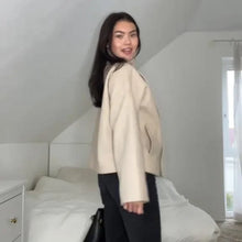 Load image into Gallery viewer, 2025 Autumn Woolen Coats Women Casual Double Breasted Stand Collar Female Office Short Jackets Chic Lady Loose Street Outwear
