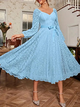 Load image into Gallery viewer, Elegant Party Dress For Woman Evening Prom Dresses Lace Long Gown V Neck Maxi Dress White Pink Floral Lace A Line Balloon Sleeve
