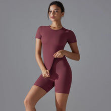 Load image into Gallery viewer, Yoga Set Women Sports Short Sleeve Top With High Waist Leggings Running Jogging Workout Workout Clothes Sports Fitness Gym Sets
