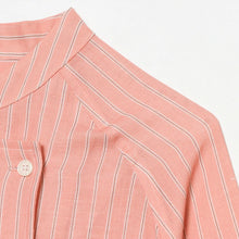 Load image into Gallery viewer, Women's Pink Striped Shirts Summer Asymmetric Button Mid Sleeve Loose Fit Shirts Casual Office Look Vintage Elegant Female Tops
