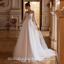Load image into Gallery viewer, Wedding Dress Vestidos De Novia Customized Sheer Long Sleeves Sparkling Beading Applique Sweep Train Bridal Gown for Bride
