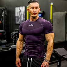 Load image into Gallery viewer, GYM Sports T-shirt Men's Tight Fitness Suit High Elasticity Quick-drying American Tight Fashion Muscle Leg Training Short Sleeve
