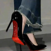 Load image into Gallery viewer, High Heels Women's Slim Heels New Stunning and Sexy Wedding Shoes Black Patent Pointed Single Shoes High Heels Туфли Женские
