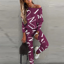 Load image into Gallery viewer, Women's Yoga Set Soft Outfit Letters Print Long Sleeve Top Spring Tracksuit Casual Sports Fitness Yoga Suit
