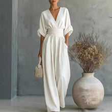 Load image into Gallery viewer, Women's Jumpsuit Fashion High Waist V-neck Casual Jumpsuits Sexy Solid Color Office Wide Leg Trousers Overalls Vacation Outfit
