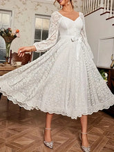 Load image into Gallery viewer, Elegant Party Dress For Woman Evening Prom Dresses Lace Long Gown V Neck Maxi Dress White Pink Floral Lace A Line Balloon Sleeve

