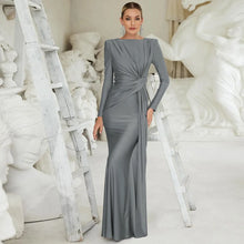 Load image into Gallery viewer, Women's Elegant Wedding Party Dress Female Clothing O-neck Long Sleeve Ruched High Waist Bodycon Long Maxi Evening Prom Dresses
